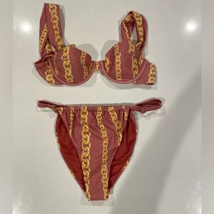 WeWoreWhat Chain Print Pink/Red Cheeky Balconette Bikini